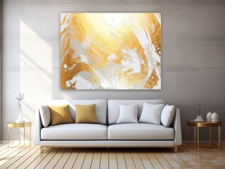 Gold and white flat digital illustration canvas with abstract graffiti and copy space for text background pattern 