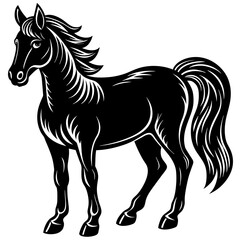 horse illustration, black horse silhouette vector illustration,icon,svg,animals,acoustic horse characters,Holiday t shirt,Hand drawn trendy Vector illustration,horse on black background
