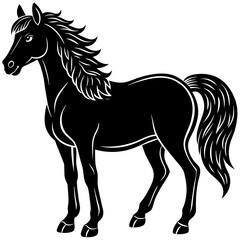 horse illustration, black horse silhouette vector illustration,icon,svg,animals,acoustic horse characters,Holiday t shirt,Hand drawn trendy Vector illustration,horse on black background