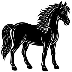 horse illustration, black horse silhouette vector illustration,icon,svg,animals,acoustic horse characters,Holiday t shirt,Hand drawn trendy Vector illustration,horse on black background