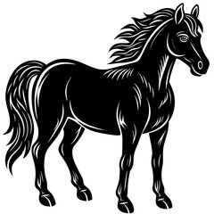 horse illustration, black horse silhouette vector illustration,icon,svg,animals,acoustic horse characters,Holiday t shirt,Hand drawn trendy Vector illustration,horse on black background