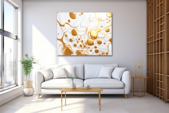 Gold and white flat digital illustration canvas with abstract graffiti and copy space for text background pattern 