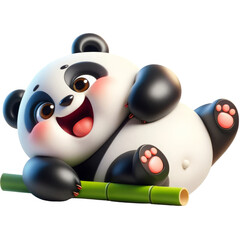 Joyful Panda Cub Playing with Bamboo