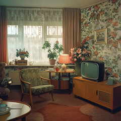 Nostalgia living room interior from the 1980