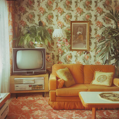 Vintage living room interior in 1970