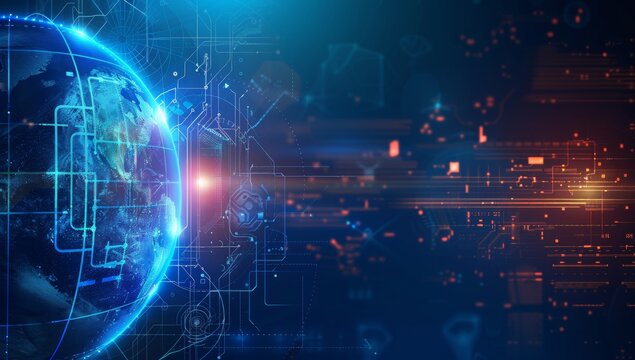 Circuitry and Digital World Map in Neon, Data Transfer