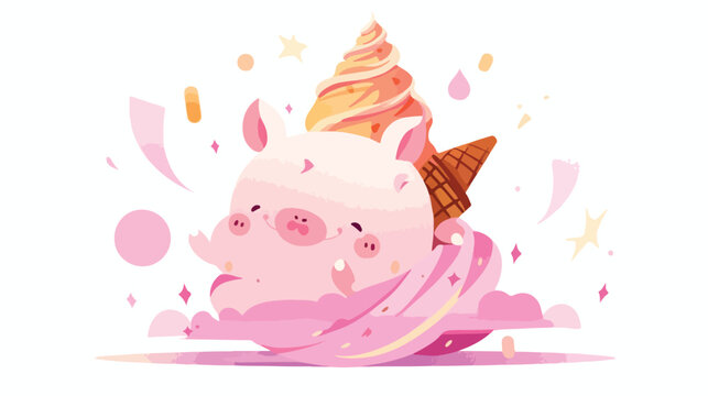 Pig ice cream illustration 2d flat cartoon vactor i