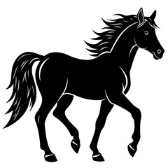 horse illustration, black horse silhouette vector illustration,icon,svg,animals,acoustic horse characters,Holiday t shirt,Hand drawn trendy Vector illustration,horse on black background