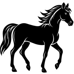 horse illustration, black horse silhouette vector illustration,icon,svg,animals,acoustic horse characters,Holiday t shirt,Hand drawn trendy Vector illustration,horse on black background