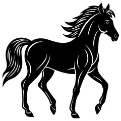 horse illustration, black horse silhouette vector illustration,icon,svg,animals,acoustic horse characters,Holiday t shirt,Hand drawn trendy Vector illustration,horse on black background