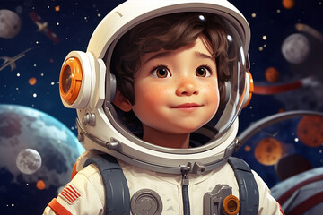 A little boy plays as an astronaut