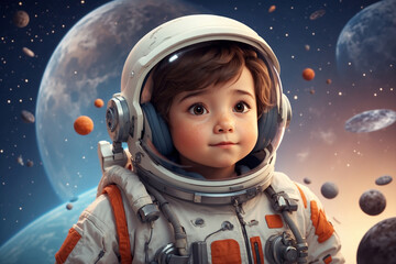 A little boy plays as an astronaut