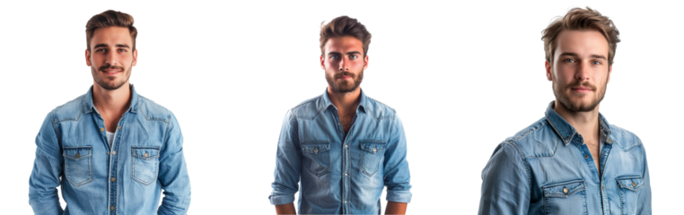 Young handsome business man dressed in casual denim shirt