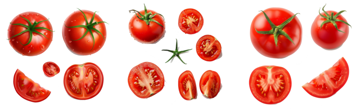 Tomato whole, cut, half, slice