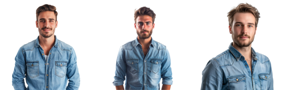 Young handsome business man dressed in casual denim shirt - Powered by Adobe