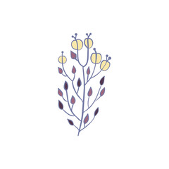 Colorful flower, hand drawn, vector flat illustration. Flowering plants with stems and leaves isolated on white. Floral decoration or gift. for your design