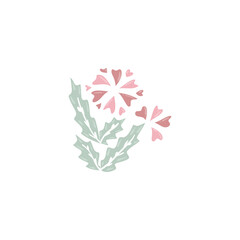 Colorful flower, hand drawn, vector flat illustration. Flowering plants with stems and leaves isolated on white. Floral decoration or gift. for your design