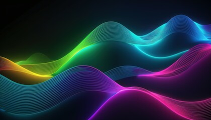Big Neon Wave. colorful neon line wave glowing in dark, modern simple wallpaper, liquid shapes abstract background. Abstract background with color gradient light waves Backgrounds