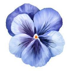 AI-generated watercolor blue Pansy flower clip art illustration. Isolated elements on a white background.