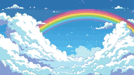  Pixel Rainbow in the clouds 2d flat cartoon vactor © iclute4