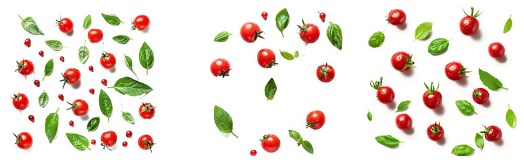 Cherry tomatoes with basil leaves