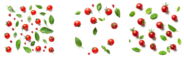 Cherry tomatoes with basil leaves