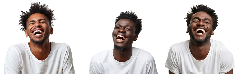 Handsome unshaven young dark-skinned male laughing out loud at funny meme he found on internet, - obrazy, fototapety, plakaty