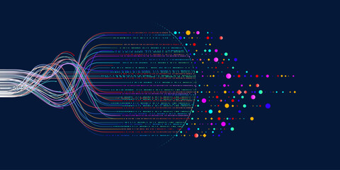 Illustration of abstract stream. Artificial intelligence. Big data, technology, AI, data transfer, data flow, large language model, generative AI, LLM, NLP. NLG