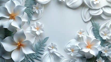 White Flower Wedding Floral Frame Banner