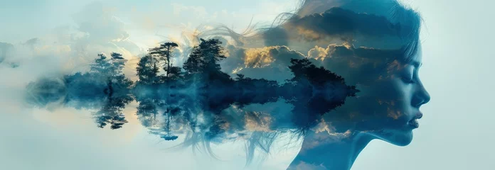 Poster A conceptual double exposure of an island and the profile of a woman's head with trees © Photo Designer 4k