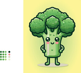 Vector illustration cute cartoon broccoli is standing up and smiling
