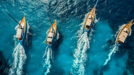 yacht regatta in the open sea aerial view.