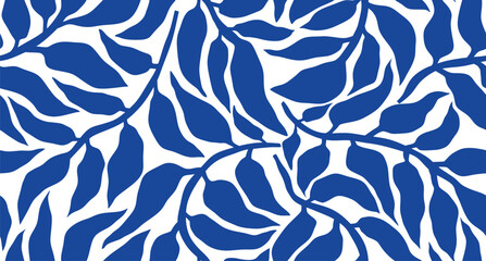 Blue Matisse plants seamless pattern. 