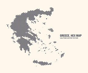 Greece Map Vector Hexagonal Halftone Pattern Isolate On Light Background. Hex Texture in the Form of a Map of Greece. Modern Technological Contour Map of Greece for Design or Business Projects - 778925979