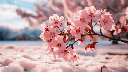 Close up Cherry Blossoms in the winter time