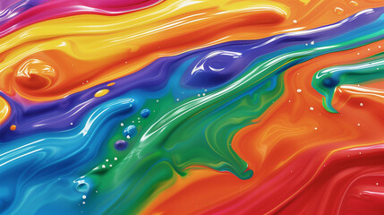 Abstract Pride artwork featuring thick, vibrant acrylic paint with reflections. Good as background.