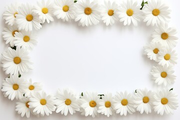 Fototapeta premium Floral frame with white daisies, copy space