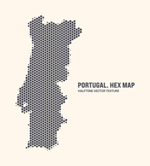 Portugal Map Vector Hexagonal Halftone Pattern Isolate On Light Background. Hex Texture in the Form of a Map of Portugal. Modern Technological Contour Map of Portugal for Design or Business Projects - 778927321