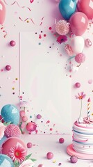 birthday background of balloons and ribbons