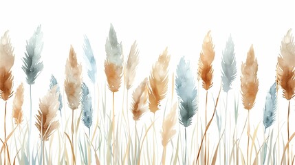 Beautiful simple watercolor of pampus grass,  in warm serene paste colors.