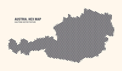Austria Map Vector Hexagonal Halftone Pattern Isolate On Light Background. Hex Texture in the Form of a Map of Austria. Modern Technological Contour Map of Austria for Design or Business Projects - 778928392