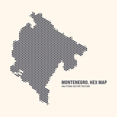 Montenegro Map Vector Hexagonal Halftone Pattern Isolate On Light Background. Hex Texture in the Form of a Map of Montenegro. Modern Tech Contour Map of Montenegro for Design or Business Projects - 778928746