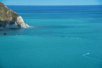 Ancona Conero regional park and Mezzavalle beach towards the rock called il trave where are...