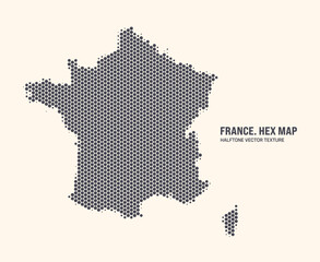 France Map Vector Hexagonal Halftone Pattern Isolate On Light Background. Hex Texture in the Form of a Map of France. Modern Technological Contour Map of France for Design or Business Projects - 778929111