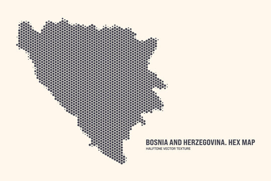 Bosnia and Herzegovina Map Vector Hexagonal Halftone Pattern Isolate On Light Background. Modern Technological Contour Map of Bosnia and Herzegovina for Design or Business Projects
