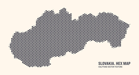 Slovakia Map Vector Hexagonal Halftone Pattern Isolate On Light Background. Hex Texture in the Form of a Map of Slovakia. Modern Technological Contour Map of Slovakia for Design or Business Projects - 778929593