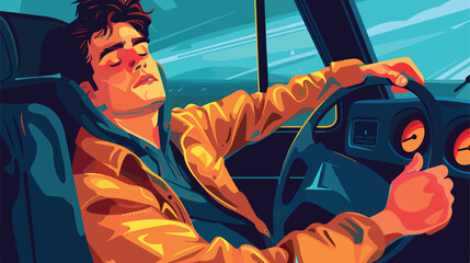 Portrait of sleepy male driver dozing off while dri