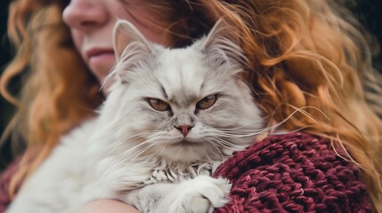 Serene Cat Held by Woman in Autumn