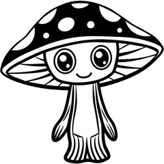 illustration of cartoon mushroom, black mushroom silhouette vector illustration,icon,svg,food,alien characters,Holiday t shirt,Hand drawn trendy Vector illustration,vegetable on black background