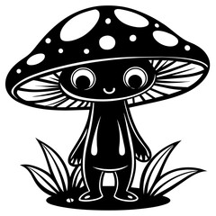 illustration of cartoon mushroom, black mushroom silhouette vector illustration,icon,svg,food,alien characters,Holiday t shirt,Hand drawn trendy Vector illustration,vegetable on black background